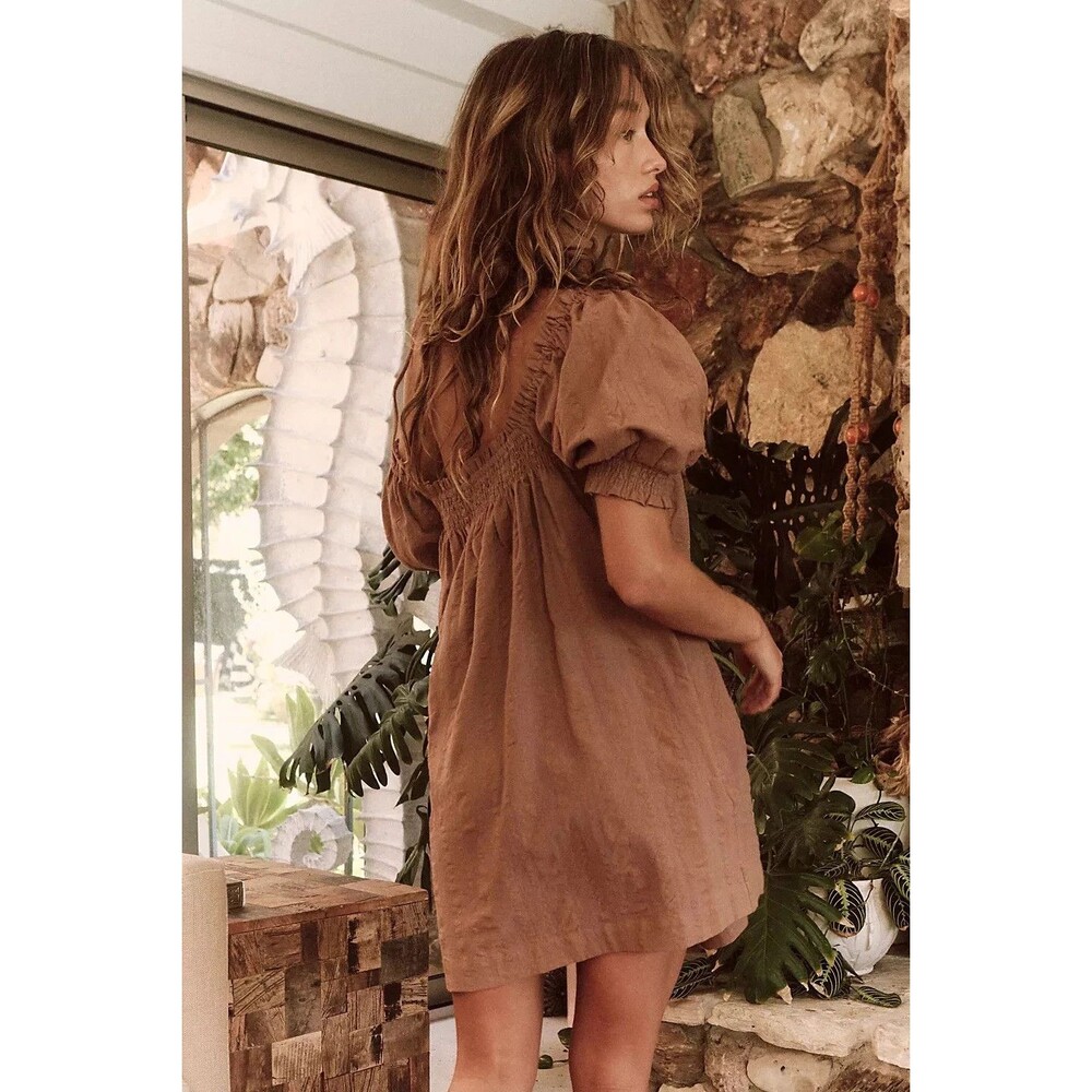 Free People Free Est Mila Mini Dress Smocked Puff Sleeves Stripe Print S 289102 - Picture 3 of 8